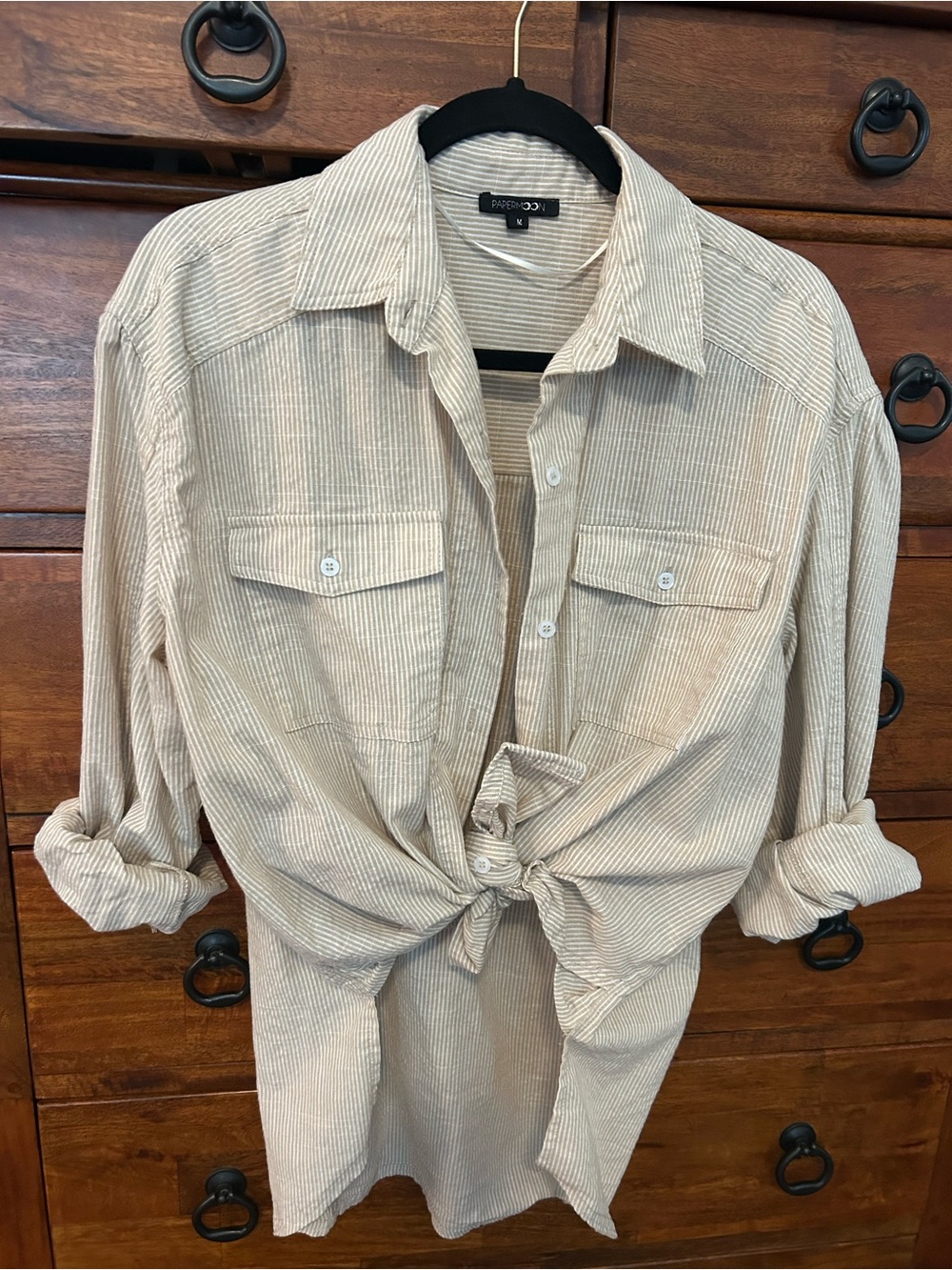Papermoon Beige Button-Down Shirt with Chest Pockets